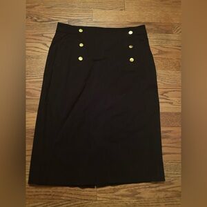 Ann Taylor Factory Women's Sz 2 Cotton Blend Black Pencil Skirt W/ Gold Buttons
